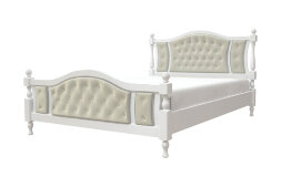 Кровать из массива Жасмин, белый античный + велюр светлый